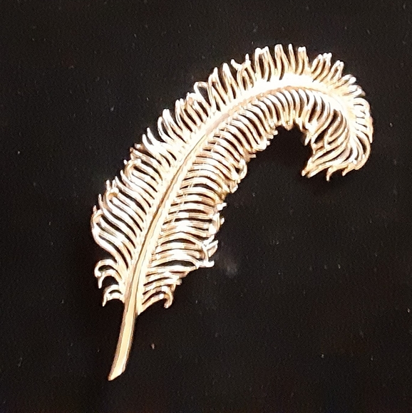 CORO FEATHER BROOCH Silvertone c1940-50 - Picture 2 of 5